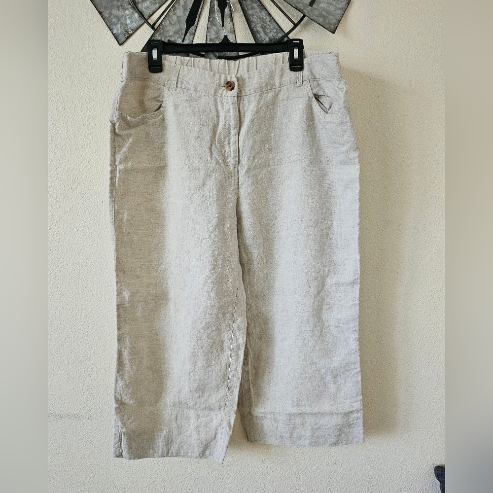 Chico’s 100% Linen Cropped Wide Leg Pants Beige Travel Resort Women’s Size 16. - Picture 2 of 12